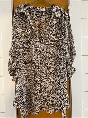 DKNYC Leopard Print Button-Down Shirt in Beige and Brown